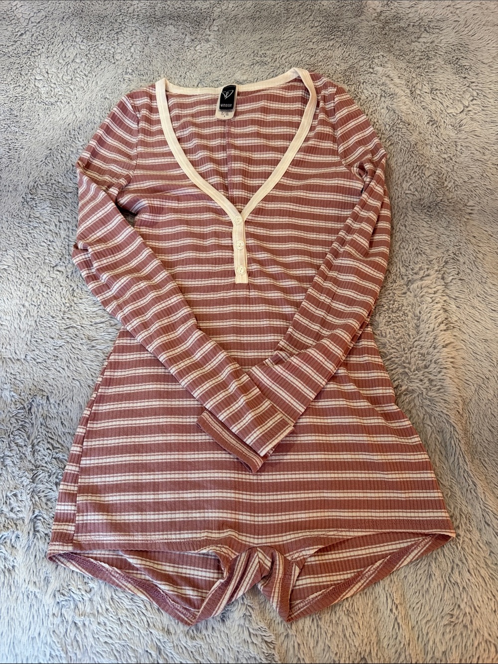 Windsor Dusty Rose & Cream Striped Henley Romper